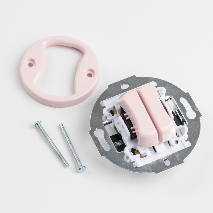 Kliklap - Interruttore deviatore doppio in stile retrò per scale con placca n. 6+6, rosa antico