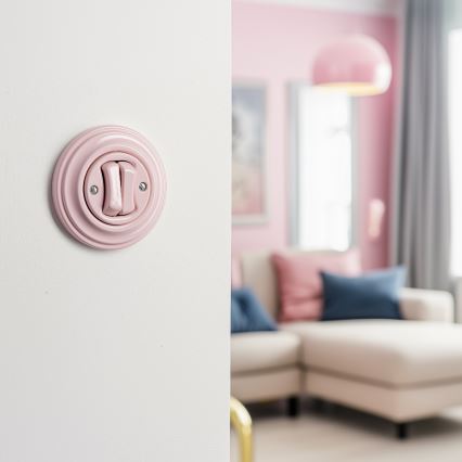 Kliklap - Interruttore deviatore doppio in stile retrò per scale con placca n. 6+6, rosa antico