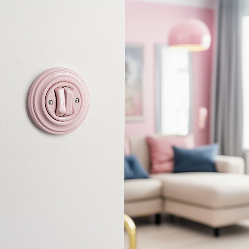 Kliklap - Interruttore deviatore doppio in stile retrò per scale con placca n. 6+6, rosa antico