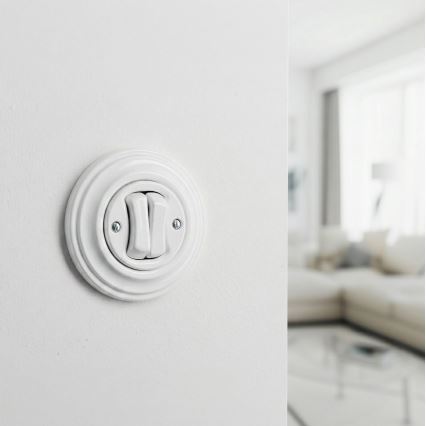 Kliklap - Interruttore doppio da scala in stile retrò con placca n. 6+6, bianco neve