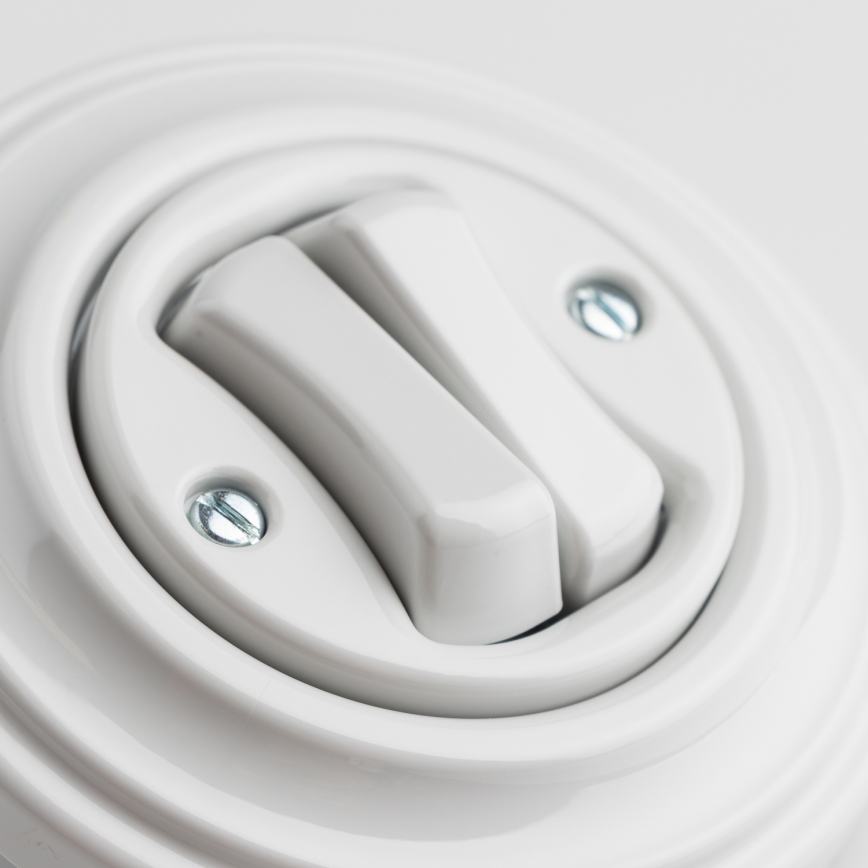 Kliklap - Interruttore doppio in stile retrò con cornice in ceramica bianca