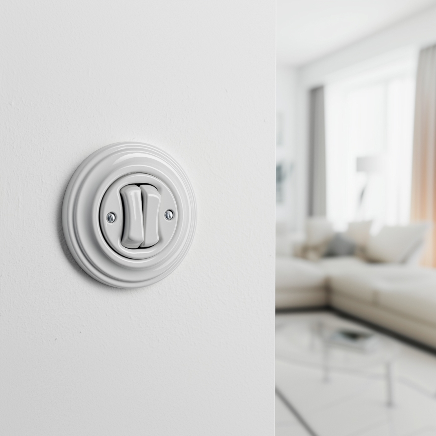 Kliklap - Interruttore doppio in stile retrò con cornice in ceramica bianca