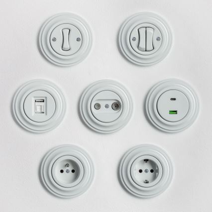 Kliklap - Interruttore doppio in stile retrò con cornice in ceramica bianca