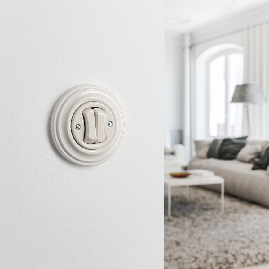 Kliklap - Interruttore doppio per scale in stile retrò con cornice n. 6+6, beige