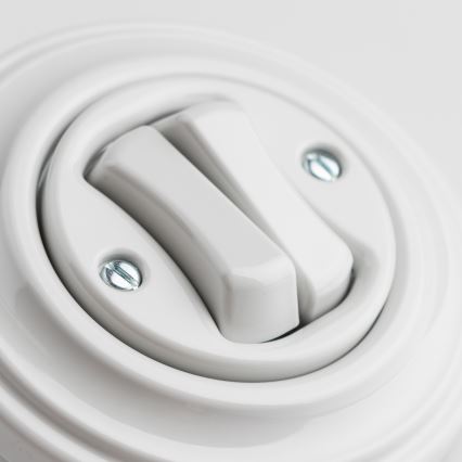 Kliklap - Interruttore doppio per scale in stile retrò con cornice n. 6+6, finitura in ceramica bianca