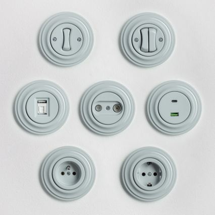 Kliklap - Interruttore doppio per scale in stile retrò con cornice n. 6+6, grigio