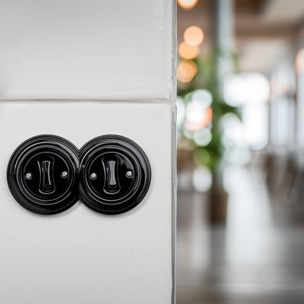 Kliklap - Interruttore doppio unipolare in stile retrò con cornice n. 1, nero