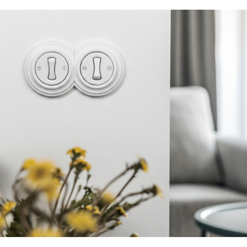 Kliklap - Interruttore doppio unipolare in stile retrò con placca n. 1, bianco neve