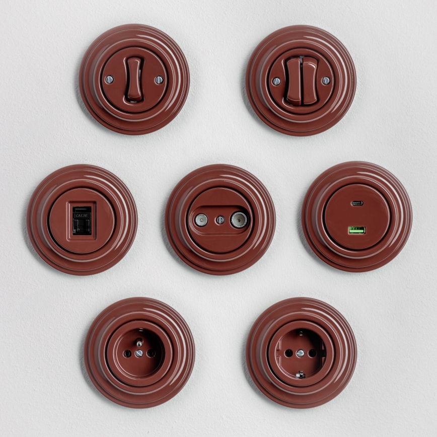 Kliklap - Interruttore multiplo in stile retrò con cornice n. 5, marrone