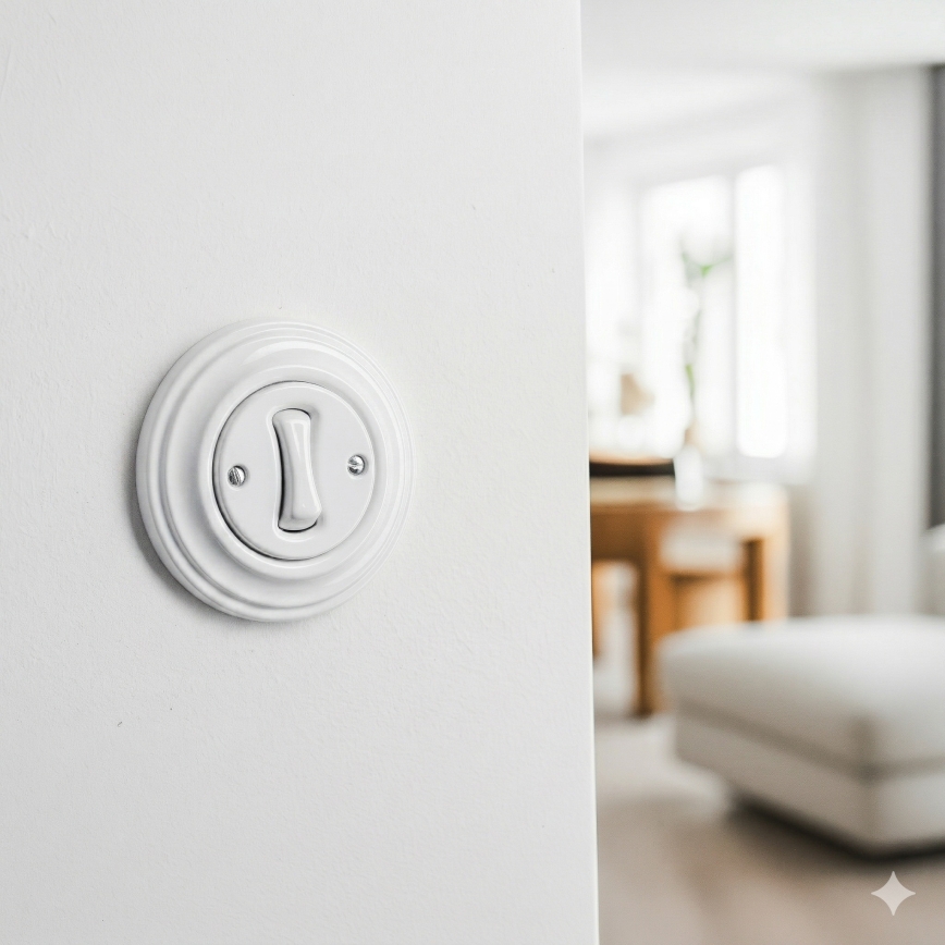 Kliklap - Interruttore per scale in stile retrò con cornice n. 6, bianco neve