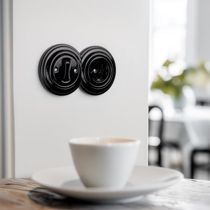 Kliklap - Interruttore unipolare (1 modulo) in stile retrò e presa SCHUKO 230V con cornice nera