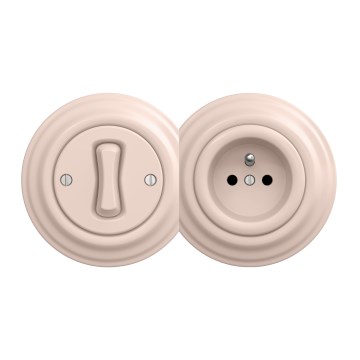 Kliklap - Interruttore unipolare retrò n. 1 e presa 230 V con cornice in rosa antico