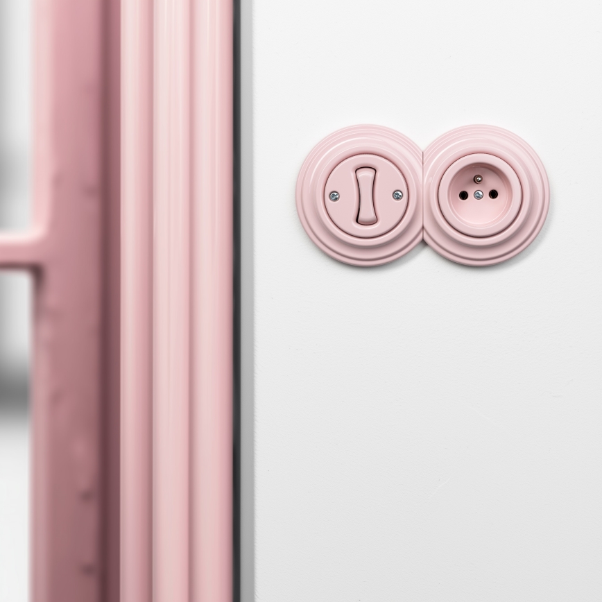 Kliklap - Interruttore unipolare retrò n. 1 e presa 230 V con cornice in rosa antico