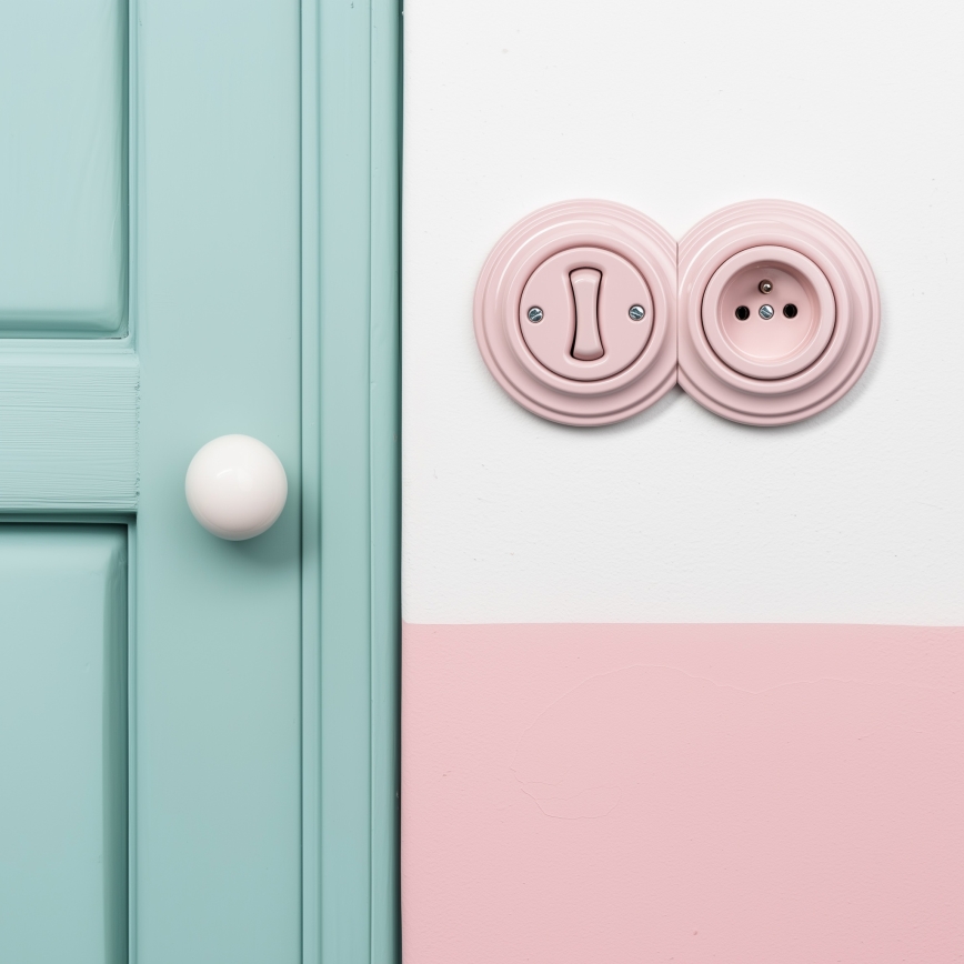 Kliklap - Interruttore unipolare retrò n. 1 e presa 230 V con cornice in rosa antico