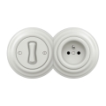 Kliklap - Interruttore unipolare retrò n. 1 e presa 230V con cornice in ceramica bianca