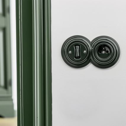 Kliklap - Interruttore unipolare retrò n. 1 e presa 230V con cornice verde