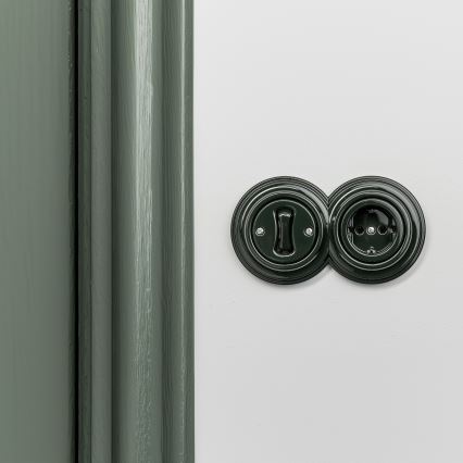Kliklap - interruttore unipolare retrò n. 1 e presa SCHUKO 230 V con cornice, verde