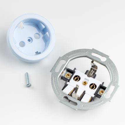 Kliklap - Interruttore unipolare retrò n. 1 e presa SCHUKO 230 V con placca, blu