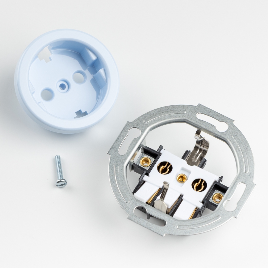 Kliklap - Interruttore unipolare retrò n. 1 e presa SCHUKO 230 V con placca, blu