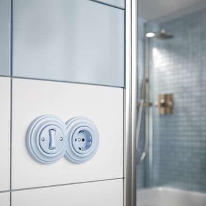 Kliklap - Interruttore unipolare retrò n. 1 e presa SCHUKO 230 V con placca, blu