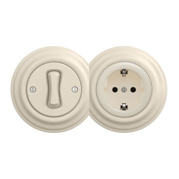 Kliklap - Interruttore unipolare retrò n. 1 e presa SCHUKO 230V con cornice beige
