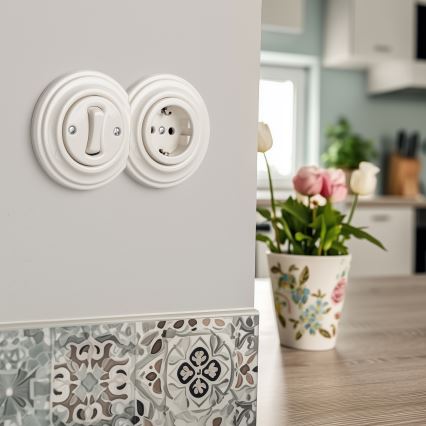 Kliklap - Interruttore unipolare retrò n. 1 e presa SCHUKO 230V con cornice beige