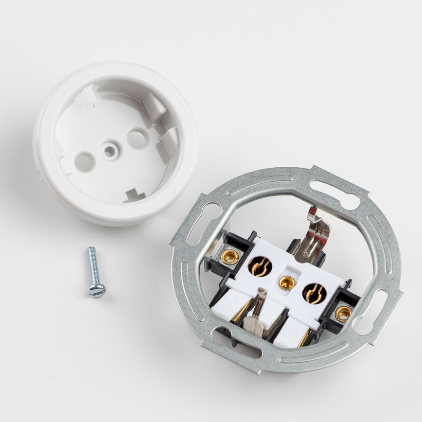 Kliklap - Interruttore unipolare retrò n. 1 e presa SCHUKO 230 V con cornice in bianco neve