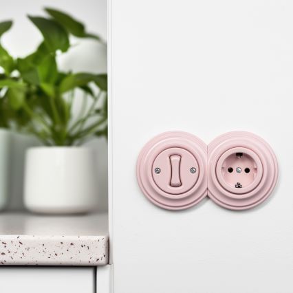 Kliklap - Interruttore unipolare retrò n. 1 e presa SCHUKO 230 V con cornice, rosa antico