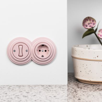 Kliklap - Interruttore unipolare retrò n. 1 e presa SCHUKO 230 V con cornice, rosa antico