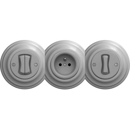 Kliklap - Interruttore vintage a doppia scala senza cornice no 6+6 grigio