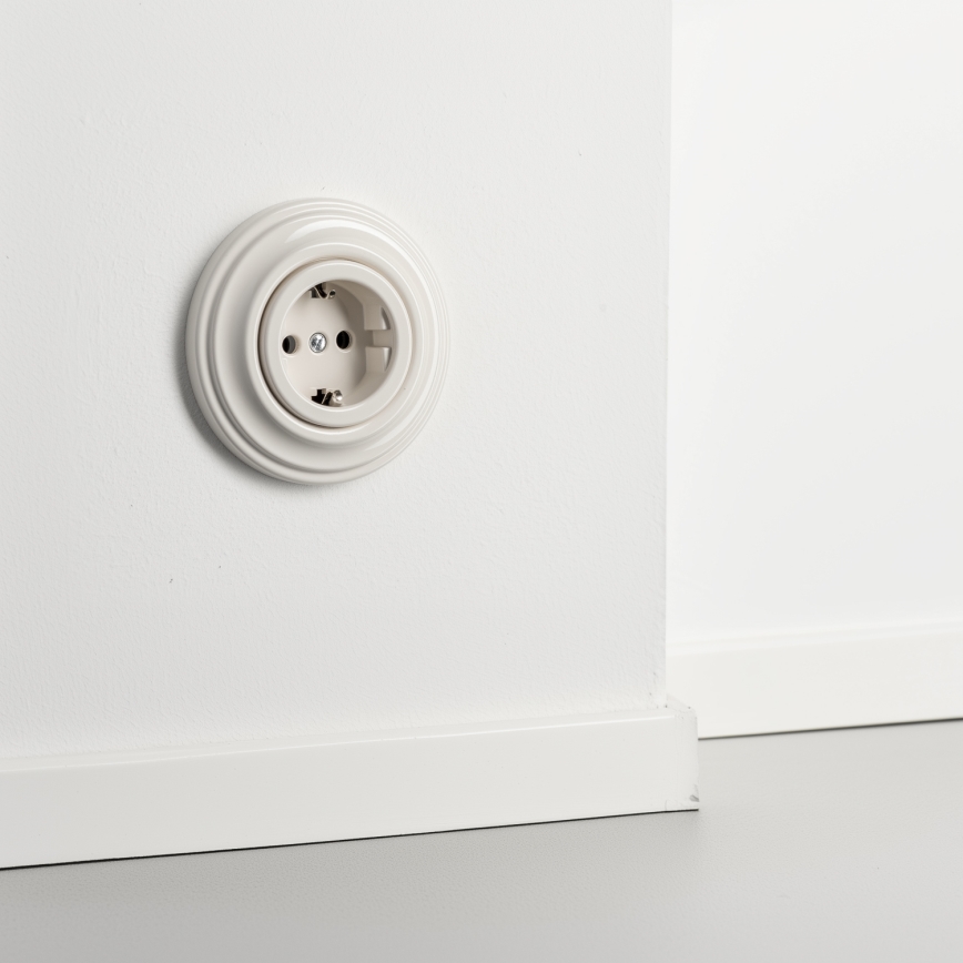 Kliklap - Presa a muro in stile retrò con cornice SCHUKO 230V/16A, beige