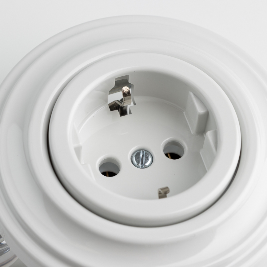 Kliklap - Presa a muro retrò con cornice SCHUKO 230V/16A, bianco neve