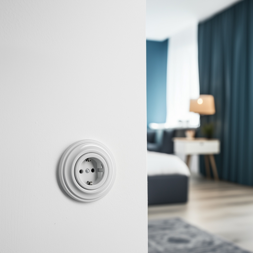 Kliklap - Presa a muro retrò con cornice SCHUKO 230V/16A, bianco neve