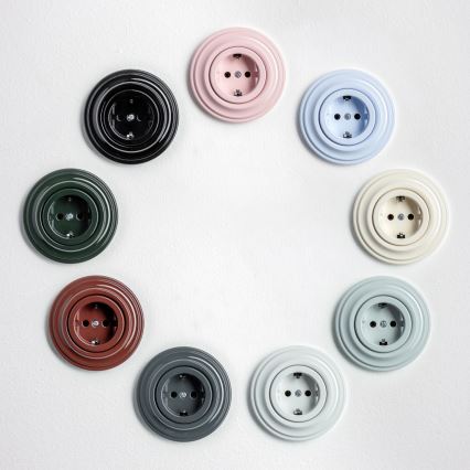 Kliklap - Presa a muro retrò con cornice SCHUKO 230V/16A, bianco neve