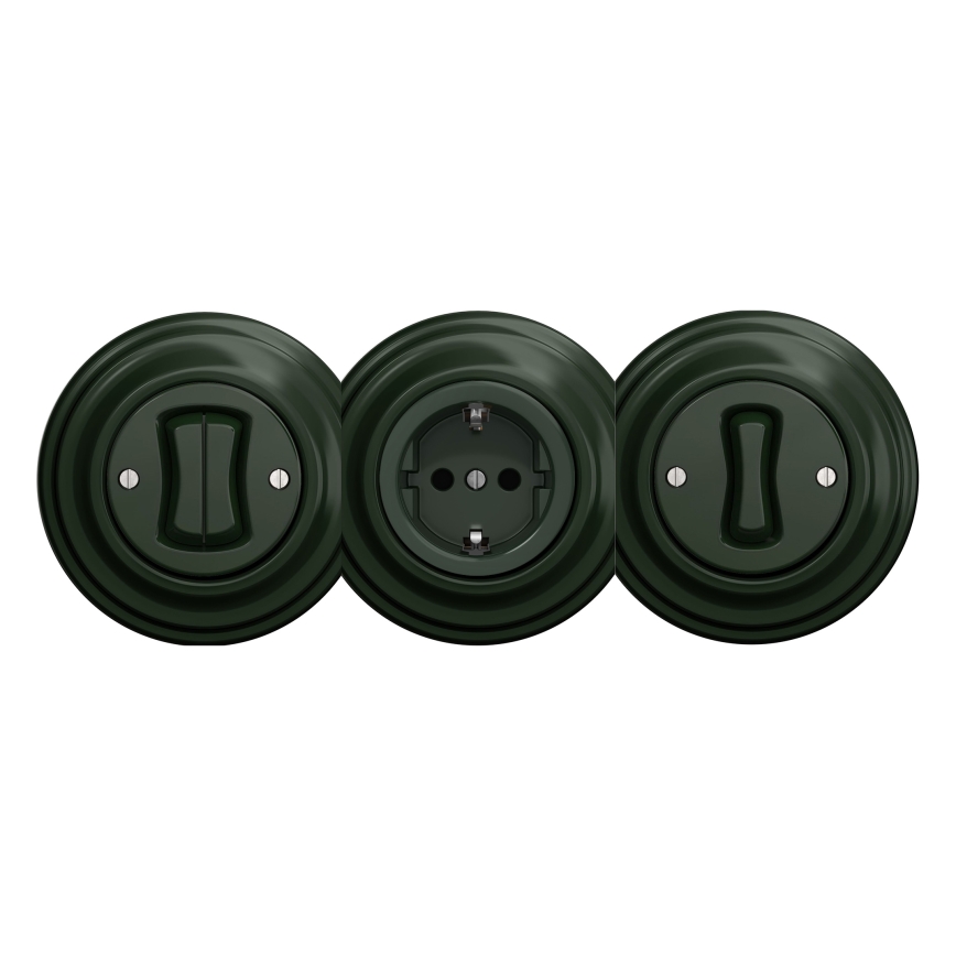 Kliklap - Presa a muro retrò SCHUKO 230V/16A senza cornice, verde