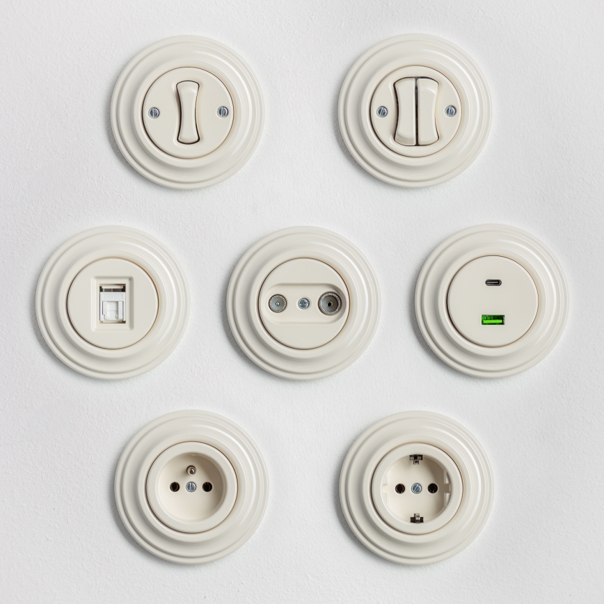 Kliklap - Presa da parete in stile retrò con cornice 230V beige