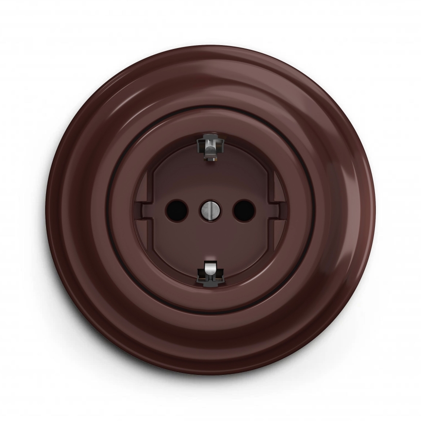Kliklap - Presa da parete in stile retrò con placca SCHUKO 230V/16A, marrone