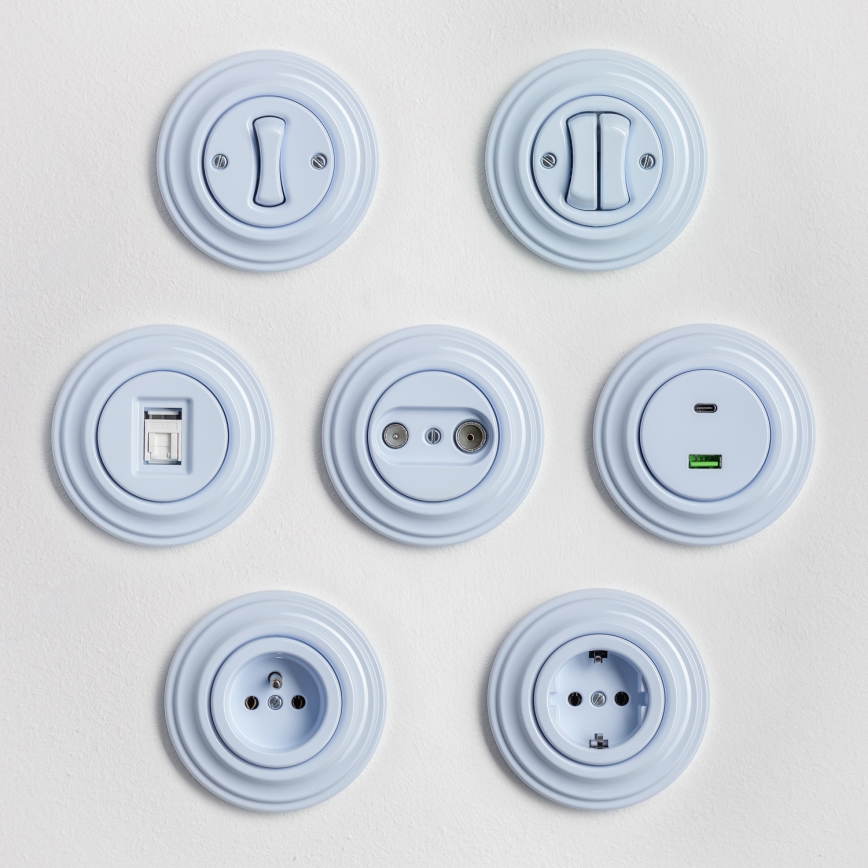 Kliklap - Presa da parete retrò con cornice 230V, blu