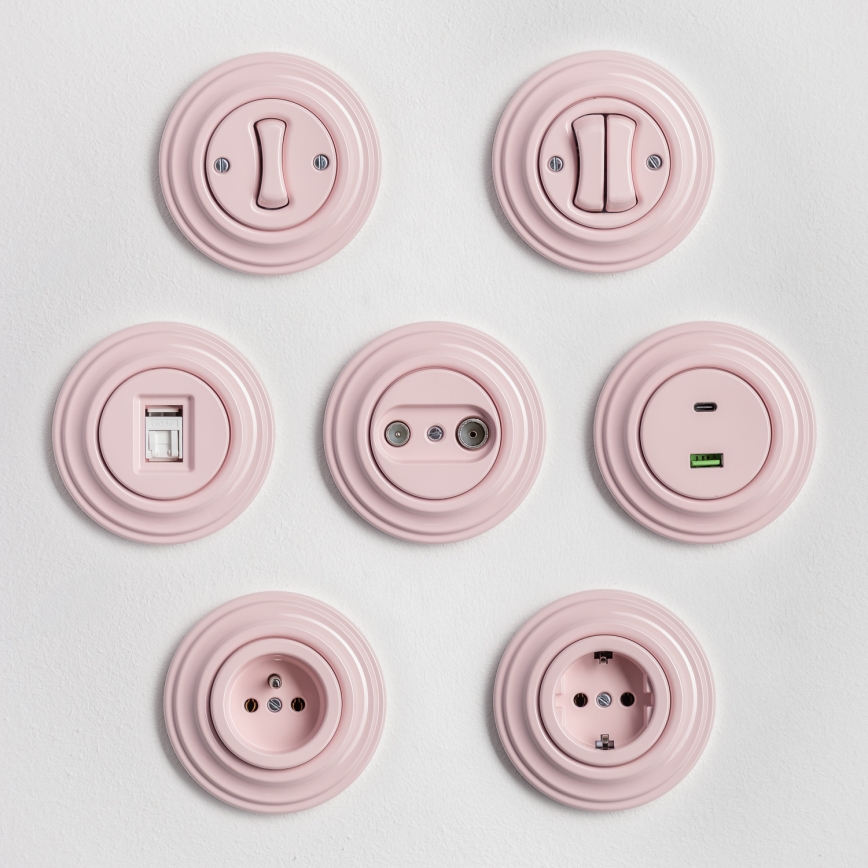 Kliklap - Presa da parete retrò con cornice SCHUKO 230V/16A, rosa antico