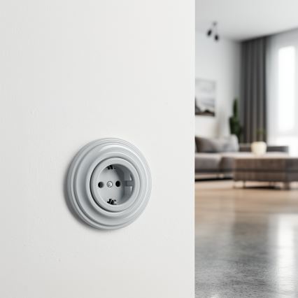 Kliklap - Presa da parete retrò con placca SCHUKO 230V/16A, grigio