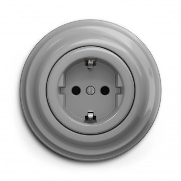 Kliklap - Presa da parete retrò per uso domestico con placca SCHUKO 230V/16A grigia
