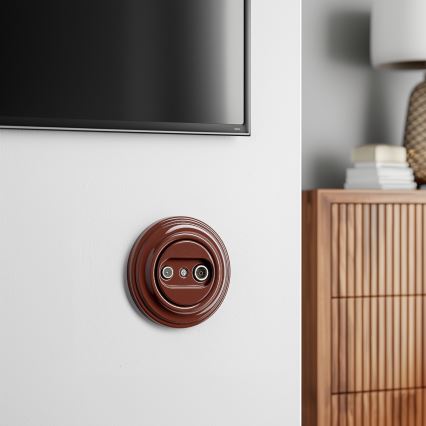 Kliklap - Presa da parete TV+R (passante) in stile retrò con cornice marrone
