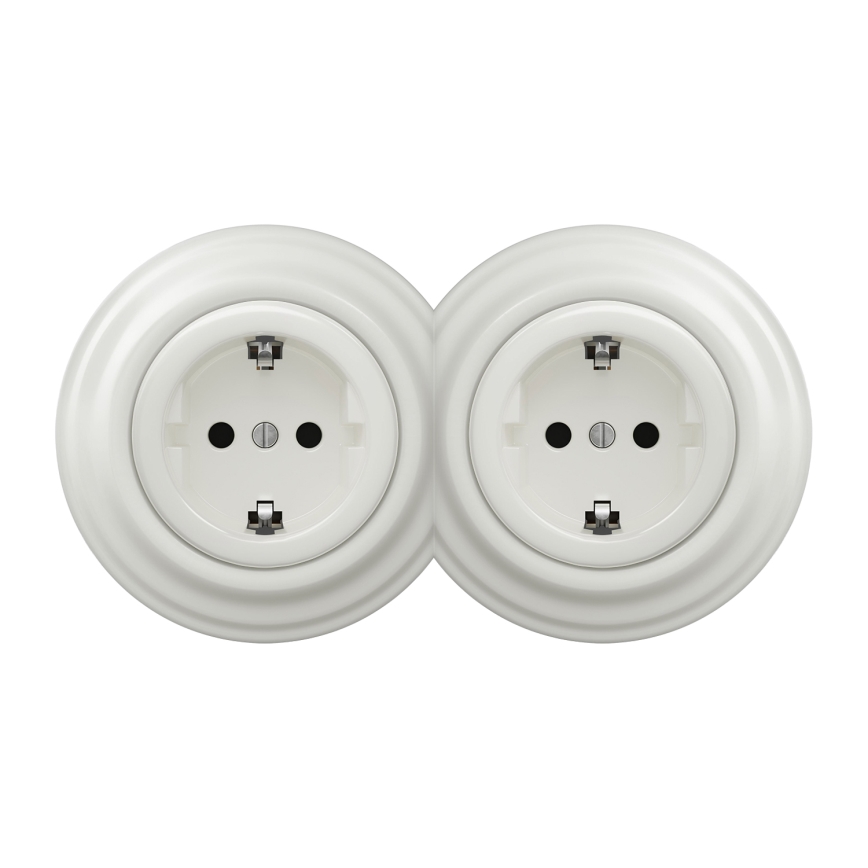 Kliklap - Presa domestica doppia in stile retrò con cornice SCHUKO 230V/16A bianca