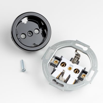 Kliklap - Presa domestica doppia in stile retrò con placca SCHUKO 230V nera