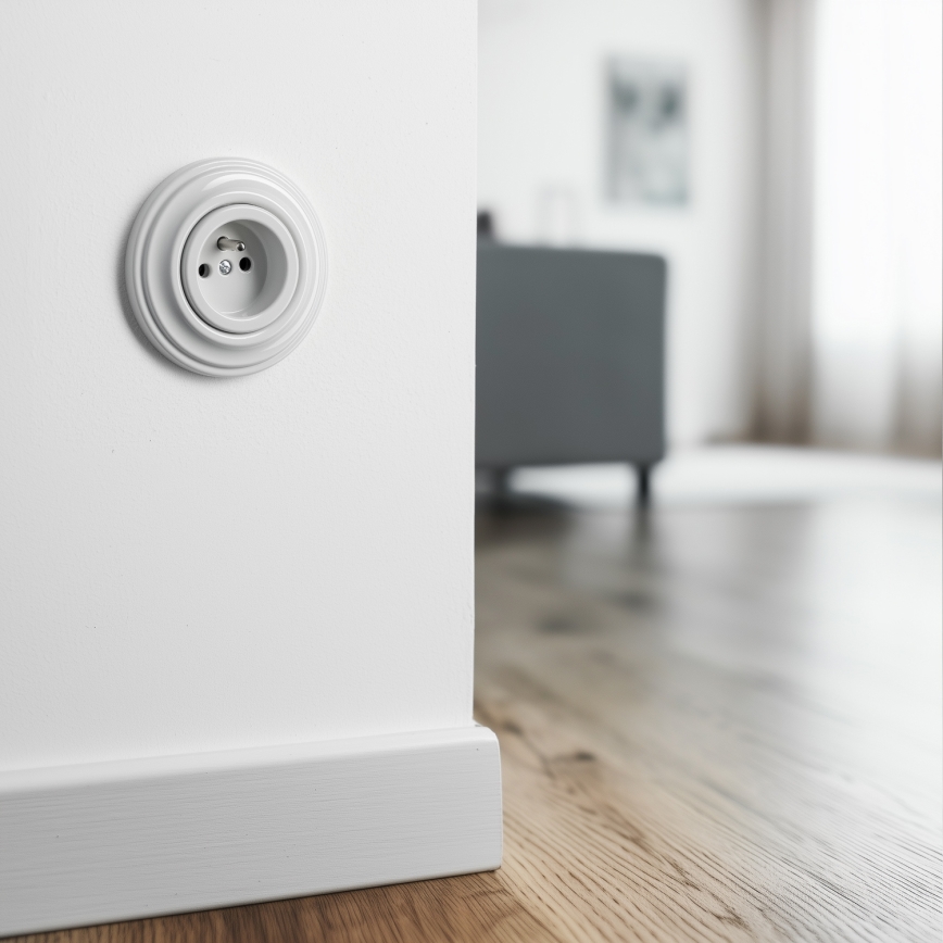 Kliklap - Presa domestica in stile retrò con cornice 230V bianco neve