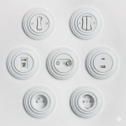 Kliklap - Presa domestica in stile retrò con cornice 230V bianco neve