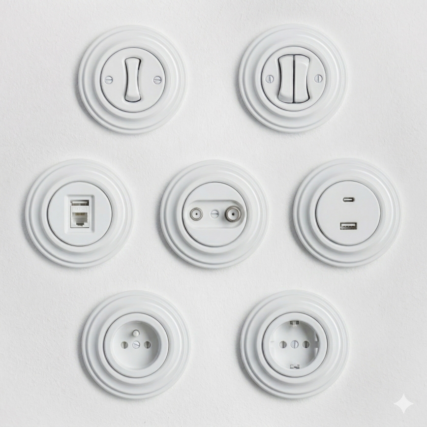 Kliklap - Presa domestica in stile retrò con cornice 230V bianco neve