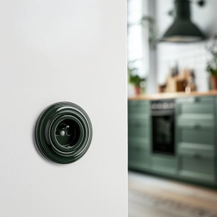 Kliklap - Presa domestica in stile retrò con cornice 230V verde