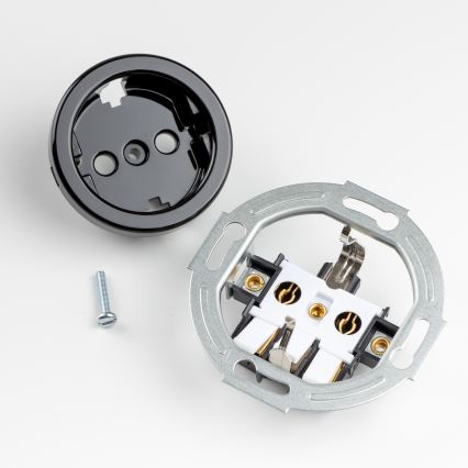 Kliklap - Presa domestica retrò con placca SCHUKO 230V/16A nera