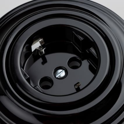 Kliklap - Presa domestica retrò con placca SCHUKO 230V/16A nera